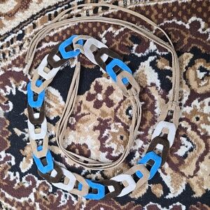 Vintage Suede Leather Belt Blue Brown Fringe Retro 90s 70s Boho Bohemian 1970s